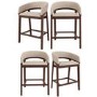 Set of 4 Walnut & Beige Upholstered Curved Kitchen Stools with Backs - Owen