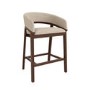 Set of 4 Walnut & Beige Upholstered Curved Kitchen Stools with Backs - Owen