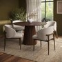 Round Walnut Dining Table Set with 4 Beige Upholstered Curved Dining Chairs - Owen