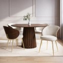 BUN/OWE002/96256 Round Walnut Dining Table Set with Walnut Bent Wood Back Dining Chairs - Owen