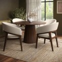 BUN/OWE002/96285 Round Walnut Dining Table Set with 4 Walnut Upholstered Chairs - Seats 4 - Owen