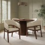 Round Walnut Dining Table with 4 Dark Wood Cut Out Curved Dining Chairs - Owen