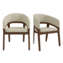 Round Walnut Dining Table Set with 4 Beige Upholstered Chairs - Seats 4 - Owen
