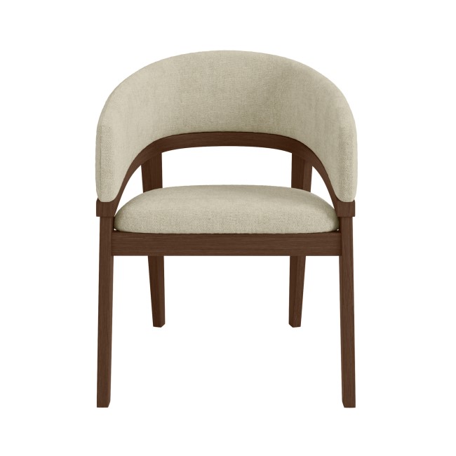 Set of 2 Walnut & Beige Upholstered Curved Dining Chairs - Owen