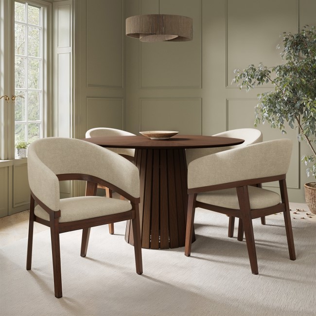 Round Walnut Pedestal Dining Table - Seats 4 - Owen