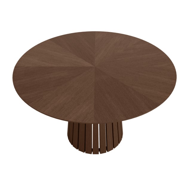 Round Walnut Dining Table with 4 Burnt Orange Luxury Curved Dining Chairs - Owen