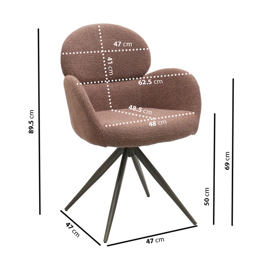 Walnut Curved Leg Dining Table Set with 4 Rust Boucle Swivel Dining Chairs - Leona