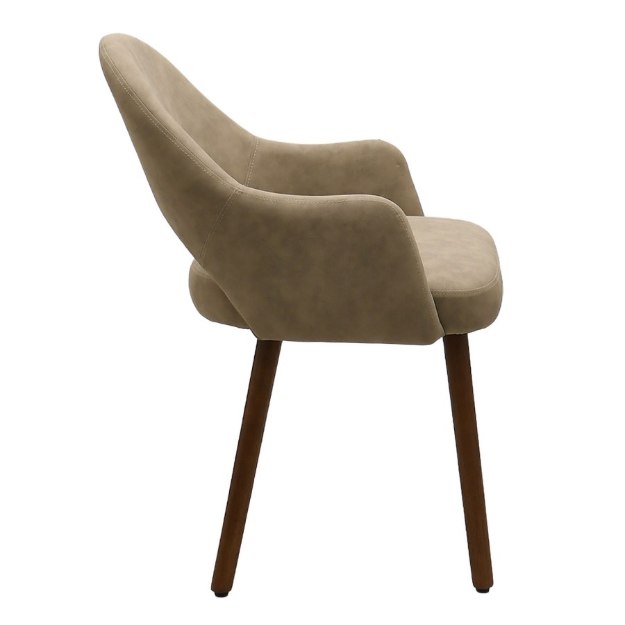 Set of 6 Beige Faux Leather Dining Chairs with Walnut Legs - Colbie
