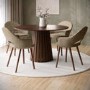 Round Walnut Dining Table Set with 4 Beige Faux Leather Dining Chairs - Seats 4 - Owen