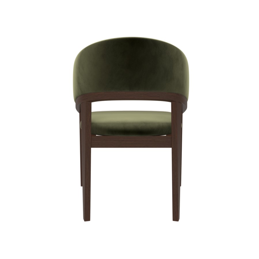 Set of 2 Walnut & Olive Green Velvet Curved Dining Chairs - Owen