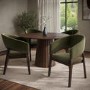 Round Walnut Dining Table Set with 4 Olive Green Velvet Chairs - Seats 4 - Owen