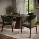 BUN/OWE002/98292 Round Walnut Dining Table Set with 4 Olive Green Velvet Chairs - Seats 4 - Owen