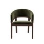 Round Walnut Dining Table Set with 4 Olive Green Velvet Chairs - Seats 4 - Owen