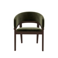 Round Walnut Dining Table Set with 4 Olive Green Velvet Chairs - Seats 4 - Leona