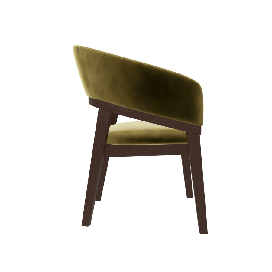 Round Walnut Dining Table Set with 4 Olive Green Velvet Chairs - Seats 4 - Owen