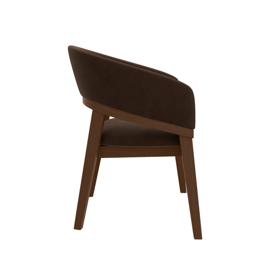 Round Walnut Dining Table Set with 4 Brown Velvet Chairs - Seats 4 - Owen