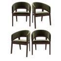 BUN/OWE003/97226 Set of 4 Walnut & Olive Green Velvet Curved Dining Chairs - Owen