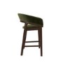 Set of 2 Walnut & Olive Green Velvet Curved Kitchen Stools with Backs - Owen