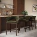 Set of 3 Walnut & Olive Green Velvet Curved Kitchen Stools with Backs - Owen