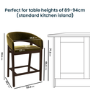Set of 3 Walnut & Olive Green Velvet Curved Kitchen Stools with Backs - Owen