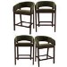 Set of 4 Walnut & Olive Green Velvet Curved Kitchen Stools with Backs - Owen