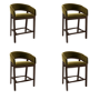 Set of 4 Walnut & Olive Green Velvet Curved Kitchen Stools with Backs - Owen