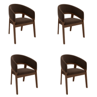 Set of 4 Walnut & Brown Velvet Curved Dining Chairs - Owen