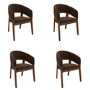 Set of 4 Walnut & Brown Velvet Curved Dining Chairs - Owen