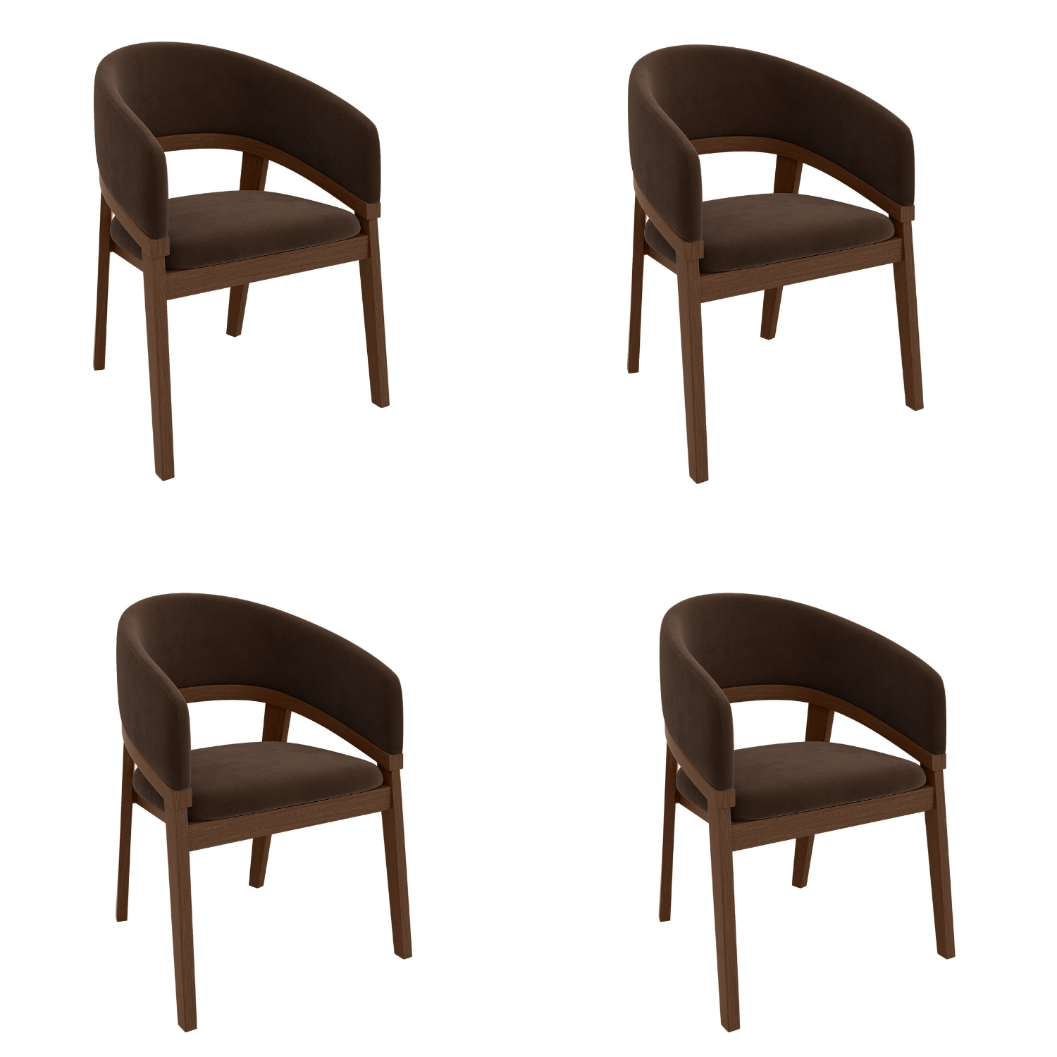 Set 4 Walnut & Velvet Curved Dining Chairs
