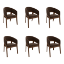 BUN/OWE004/99376 Set of 6 Walnut & Brown Velvet Curved Dining Chairs - Owen