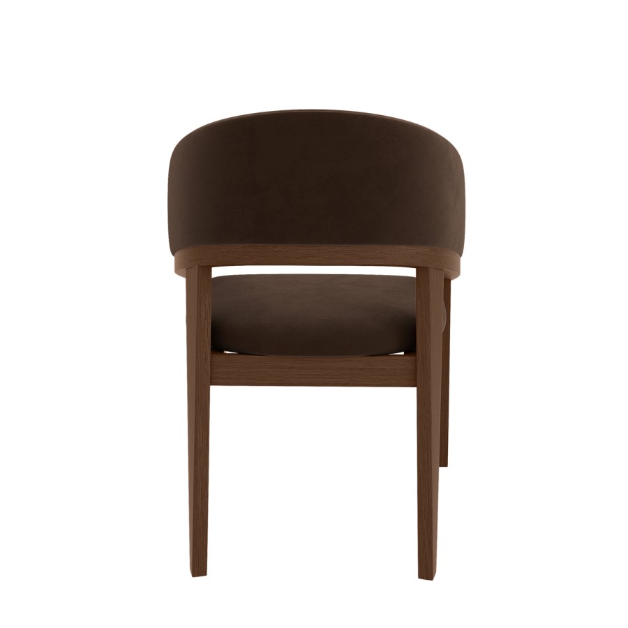 Set of 4 Walnut & Brown Velvet Curved Dining Chairs - Owen