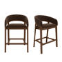 Set of 2 Walnut & Chocolate Brown Velvet Curved Kitchen Stools with Back - Owen