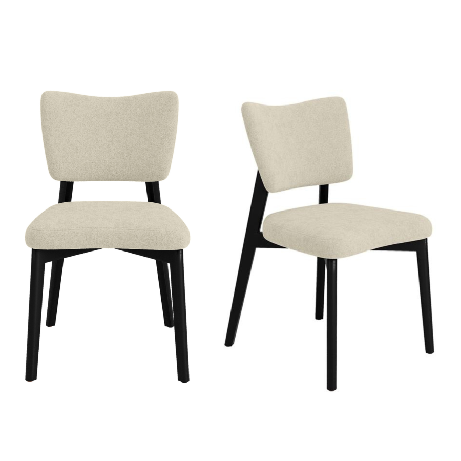 Set of 2 Beige Upholstered Dining Chairs with Black Legs - Greta