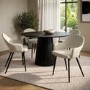 Round Black Dining Table Set with 4 Beige Upholstered Dining Chairs - Seats 4 - Owen