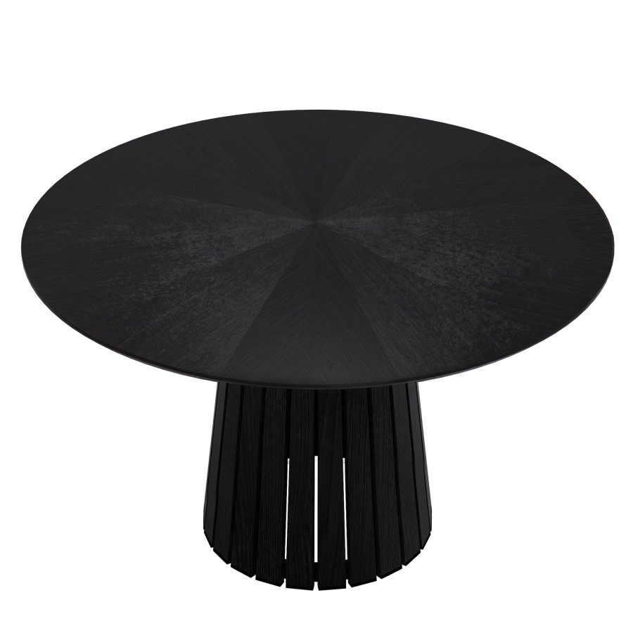 Round Black Dining Table Set with 4 Brown Velvet Chairs - Seats 4 - Owen