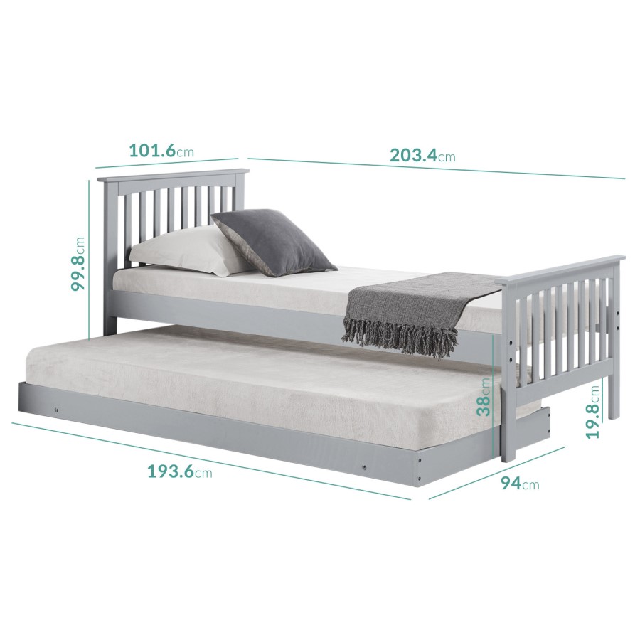Oxford Single Guest Bed in Light Grey - Trundle Bed Included