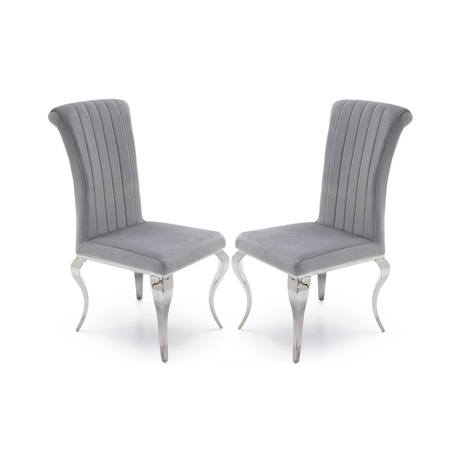 Orion Round Dining Mirrored Table with 4 Velvet Dining Chairs in Silver