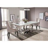 Orion Mirrored Rectangle 180cm Dining Table with 4 Crushed Velvet Dining Chairs in Silver