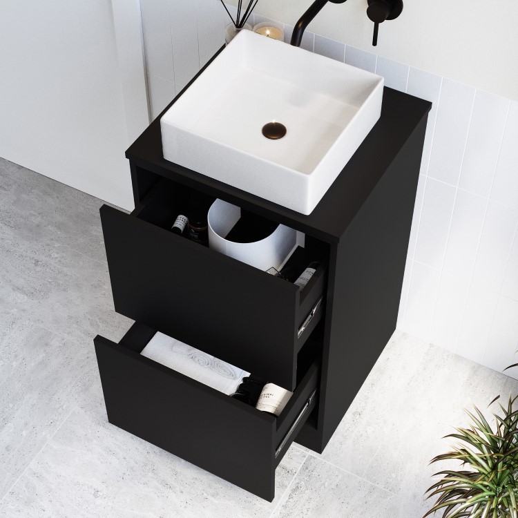 500mm Black Effect Freestanding Countertop Vanity Unit with Square Basin - Palma