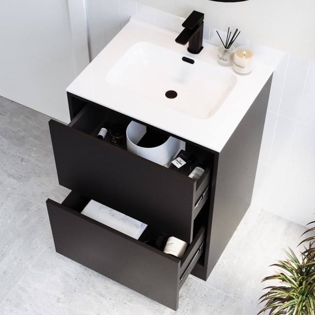 600mm Black Freestanding Vanity Unit with Basin - Palma