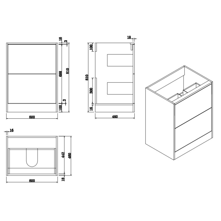 Grade A1 - 600mm Black Freestanding Vanity Unit with Basin - Palma