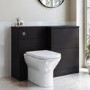 1100mm Black Right Hand Toilet and Sink Unit with Square Toilet and Chrome Push Button - Palma