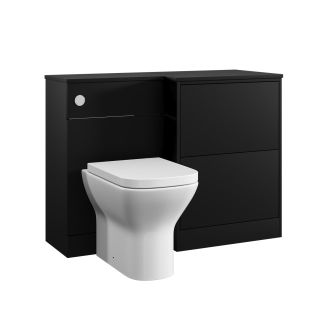 1100mm Black Right Hand Toilet and Sink Unit with Square Toilet and Chrome Push Button - Palma