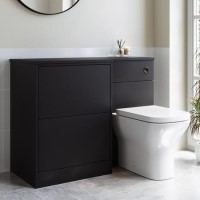 1100 Black Toilet and Sink Unit Left Hand with Square Toilet and Chrome Fittings - Palma