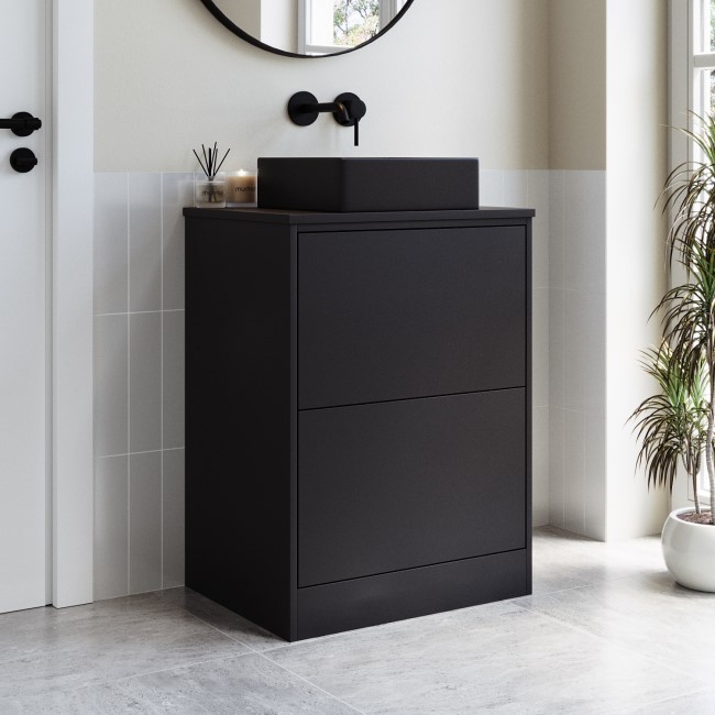 600mm Black Countertop Vanity Unit with Black Basin - Palma