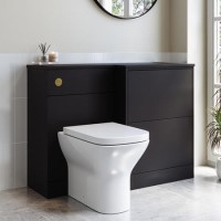 1100mm Black Right Hand Toilet and Sink Unit with Square Toilet and Brass Fittings - Palma