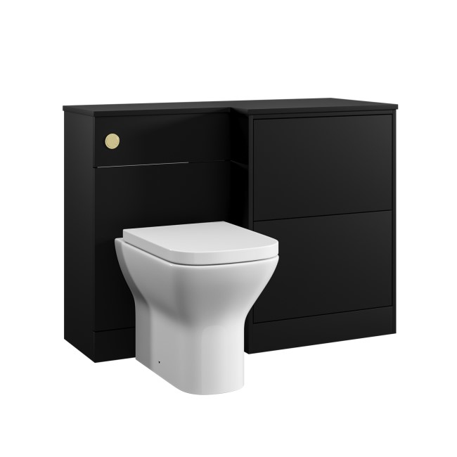 1100mm Black Right Hand Toilet and Sink Unit with Square Toilet and Brass Fittings - Palma