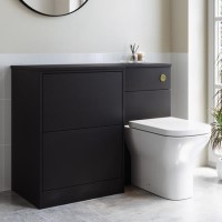 1100 Black Toilet and Sink Unit Left Hand with Square Toilet and Brass Fittings - Palma
