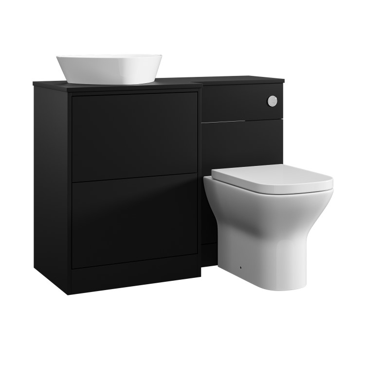 1100mm Black Left Hand Toilet and Sink Unit with Triangular Countertop Basin and Chrome Push Button - Palma