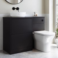 1100mm Black Combination Unit Left Hand with Palma Toilet, Marble basin  and black fittings- Palma